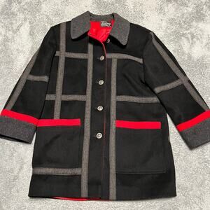 Vintage USA Made Loring Coat Womens Large ? Black GrayWool Overcoat